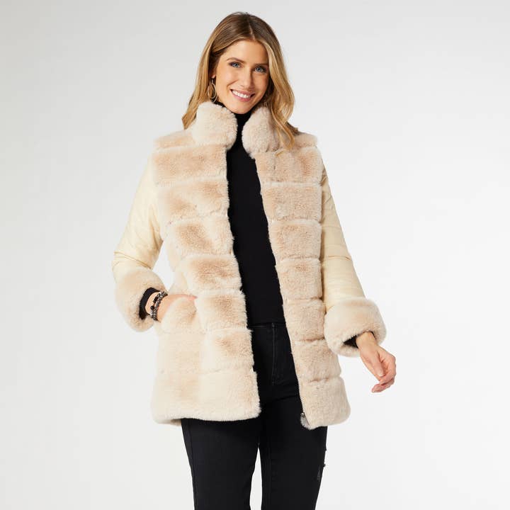 Cabrina Faux Fur Jacket with Puffer Sleeves for wholesale by COCO + CARMEN