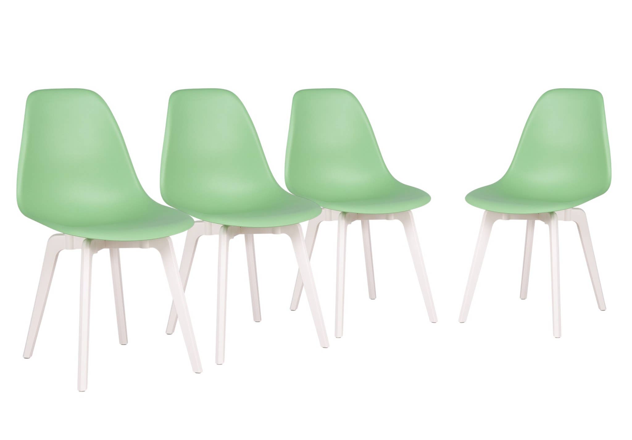 HomeRoots - Vente Chaises - Ensemble de quatre chaises de salle à manger en plastique robuste vert menthe et blanc0