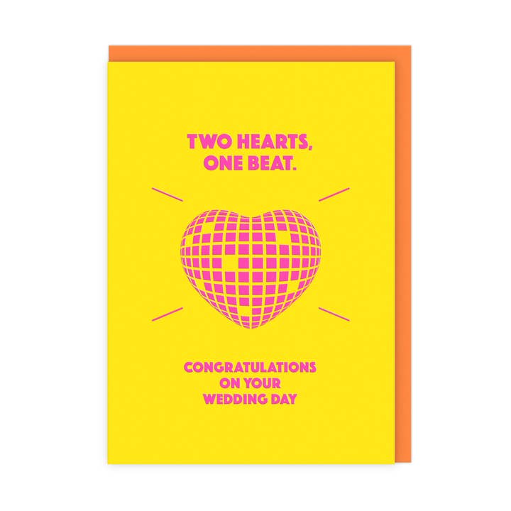 Two Hearts One Beat | Bright Modern Disco Ball Wedding Card for wholesale by LoveLossDiscoballs