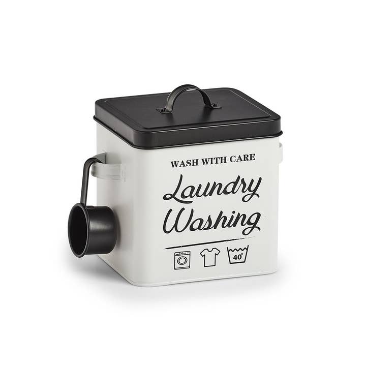 Laundry powder box "Laundry", metal, white/black for wholesale by Zeller Present