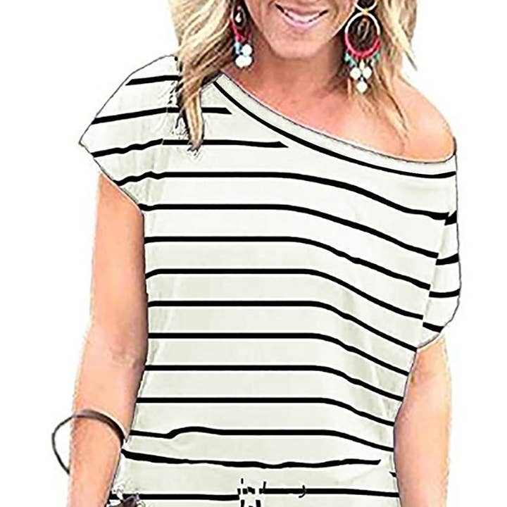 Tuta corta a righe con maniche corte e coulisse in vita per la vendita all'ingrosso da parte di Supreme Fashion