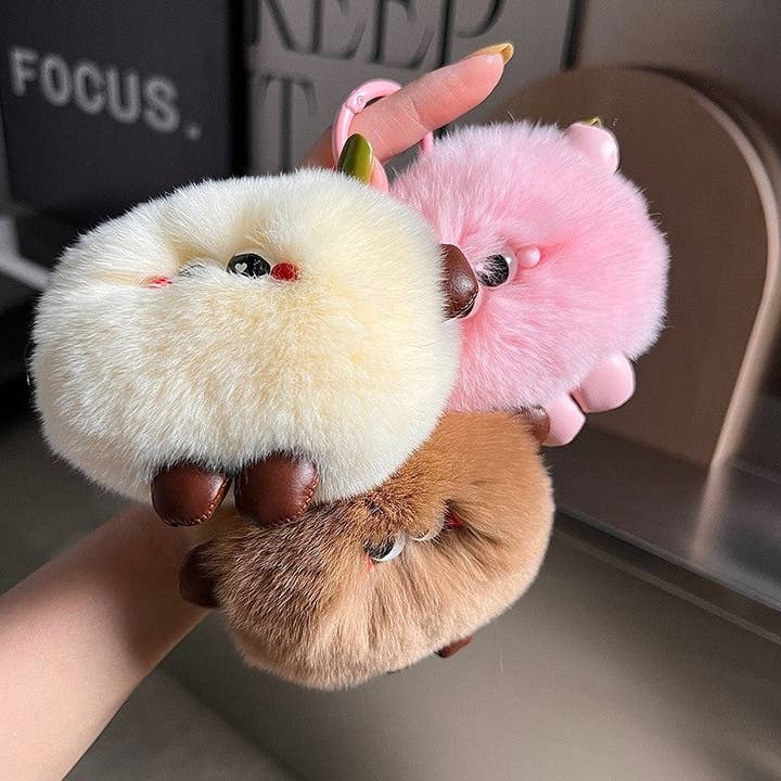 FurDecoration - Wholesale Keychain – Women's - Fluffy Rex Rabbit Fur Bread Keychain1