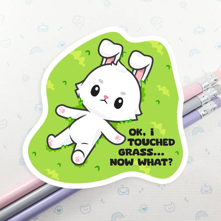 Bunny Touched Grass Sticker for wholesale by FunUsual Suspects