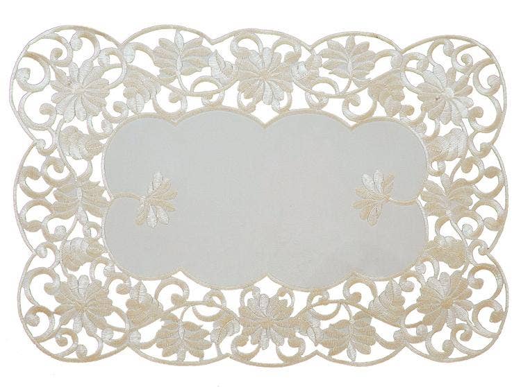 Xia Home Fashions & Manor Luxe – wholesale Placemat – Daisy Lace Embroidered Cutwork Placemats - Set of 40