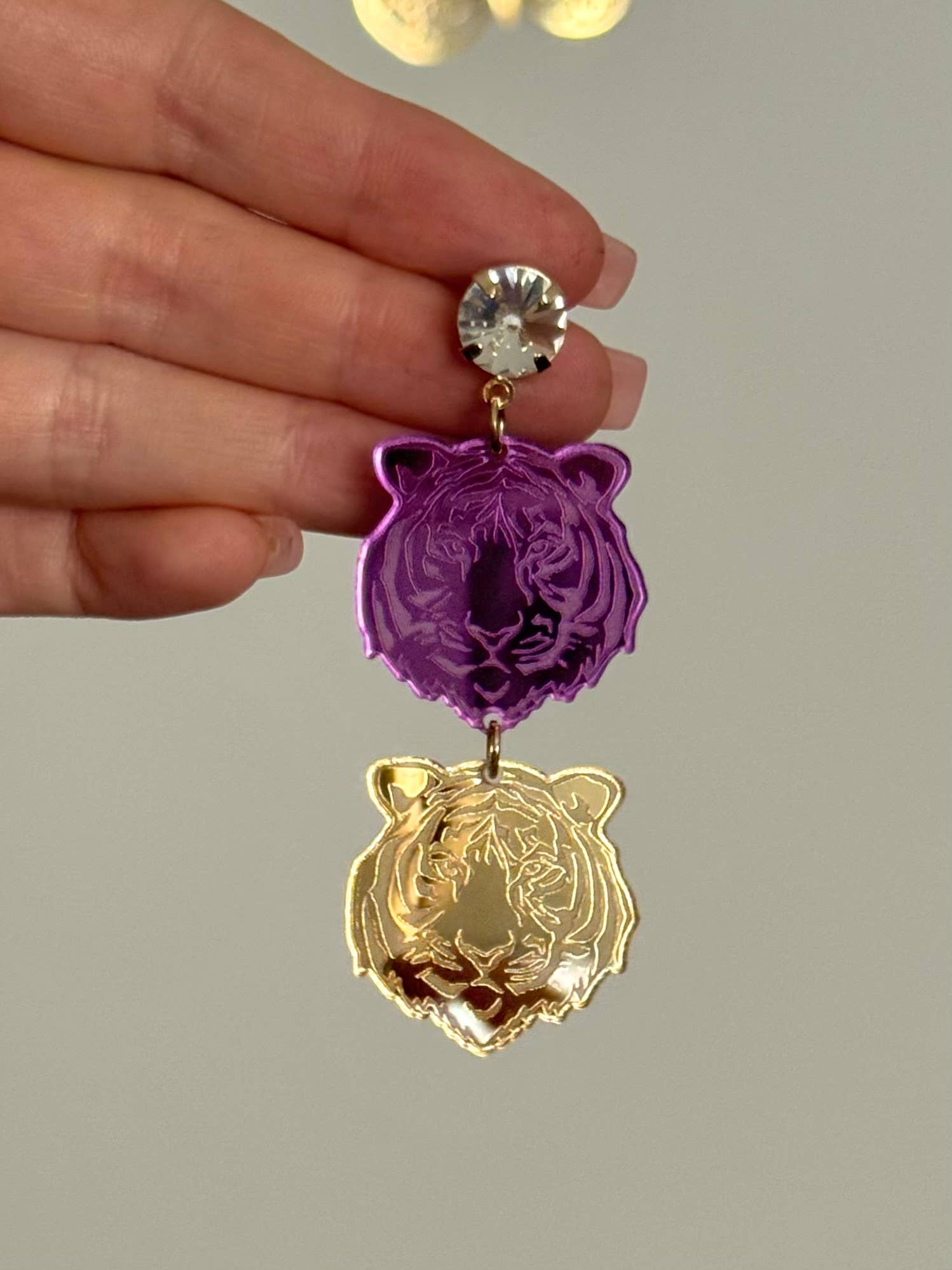Louie Love - Wholesale Hoop Earrings - Purple & Gold LSU Football Sports Tiger Face Gameday Earring1
