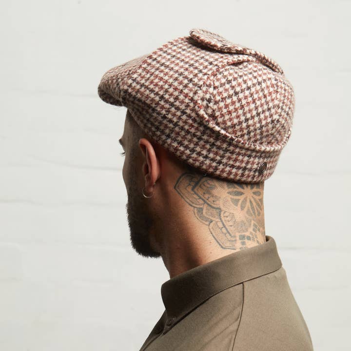LOGAN Italian Tweed Flat Cap With Earflaps - Beige for wholesale by Dasmarca Hats