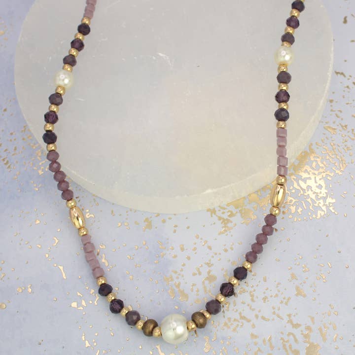 ZAD - Wholesale Beaded/pearl necklace - Elegant Strand Purple Bead Faux Pearl Necklace