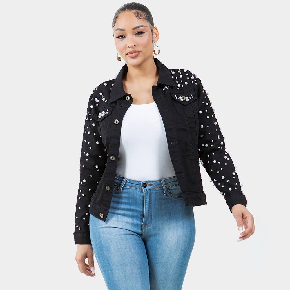 Sensibling Corp. - Wholesale Denim Jacket - Women's - Pearl Bling Denim Jacket
1