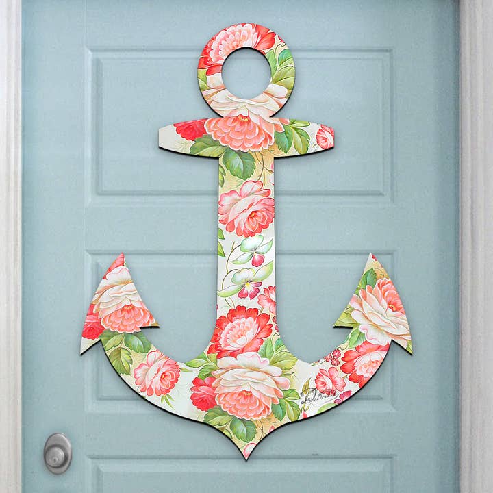Designocracy - Venta al por mayor Colgador de puerta - Colgador de puerta con corona de ancla floral vintage DeBrekht Coastal