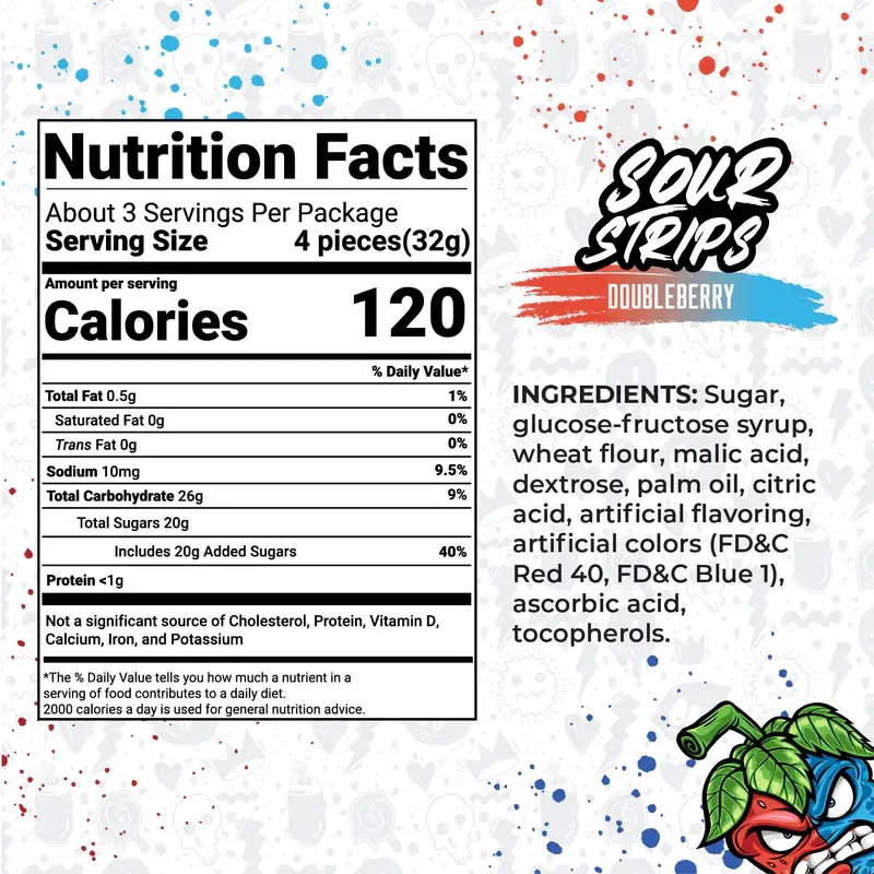 3D Enterprise - Wholesale Gummy - Sour Strips Doubleberry  (3.4oz.) 6-Pack1