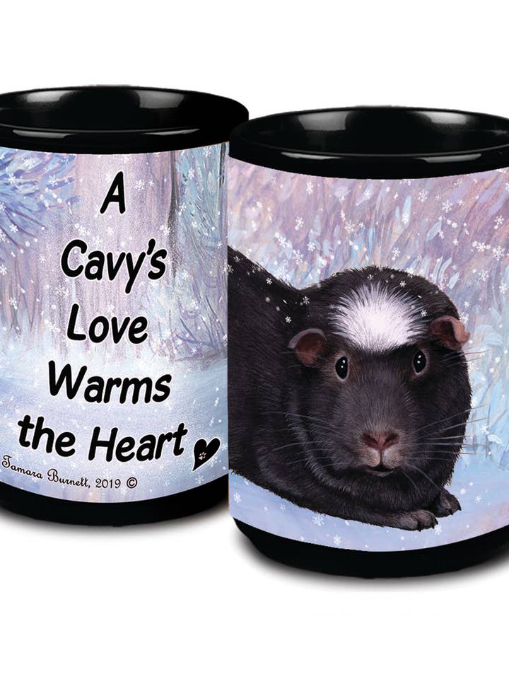 15oz cavia zwarte kuif winterscene zwarte koffiemok voor wholesale door Pet Gifts USA, LLC