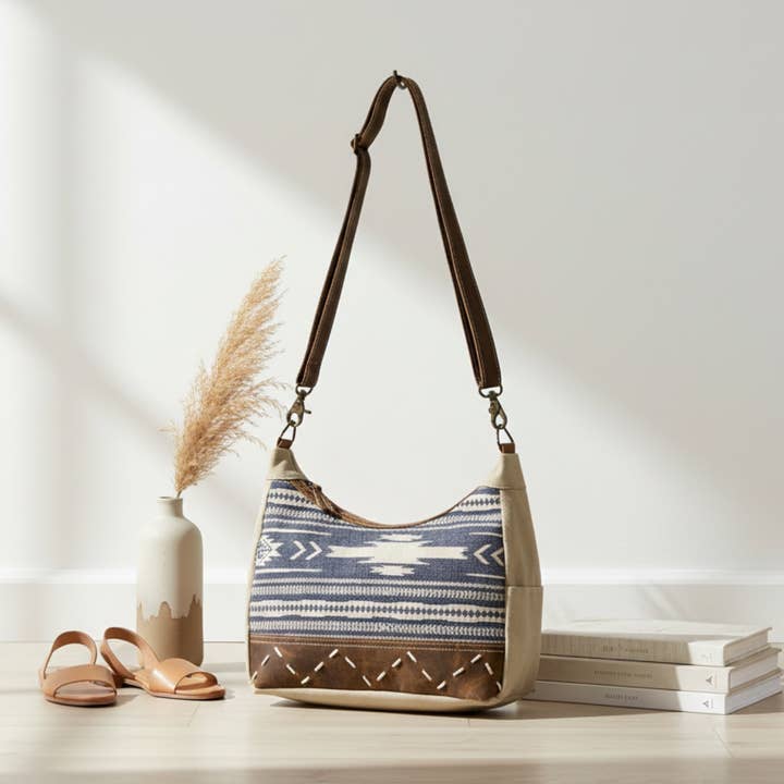 Stylevia Women’s Upcycled Canvas & Leather Crossbody Bag for wholesale by Hopofly Bags