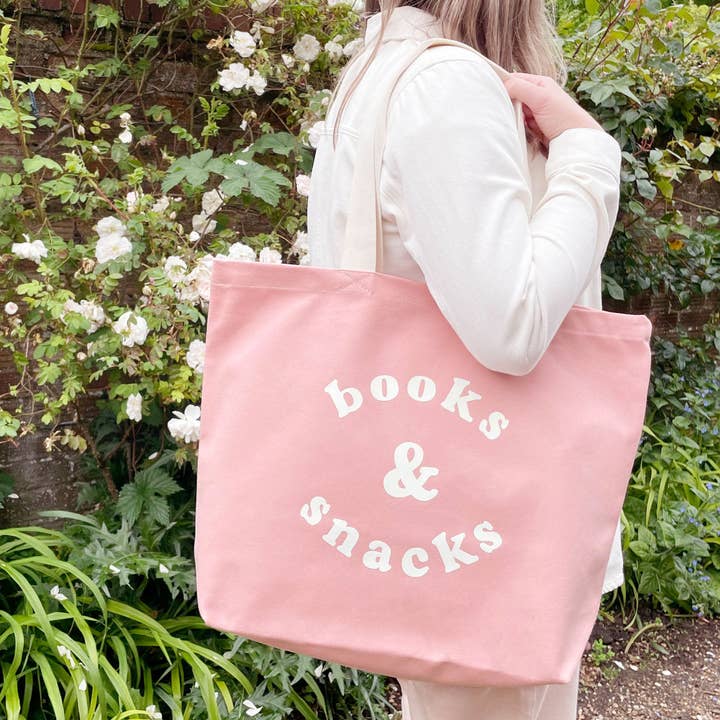 Alphabet Bags - Wholesale Tote Bag - Women's - Books & Snacks - Blush Pink Canvas Tote Bag4
