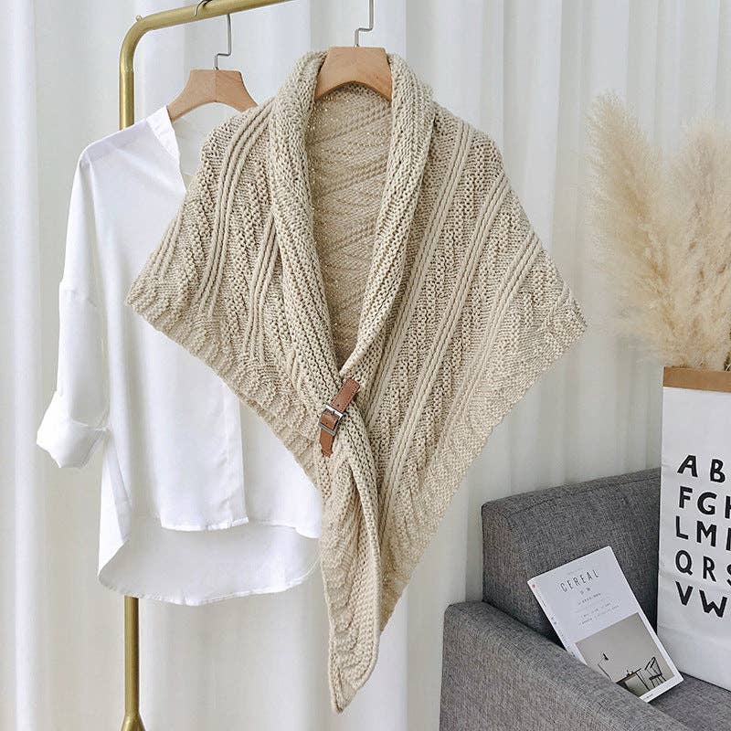 Dipped Shop - Wholesale Scarf - Women's - Split Triangle Solid Color Poncho Knit Scarf DPS16042