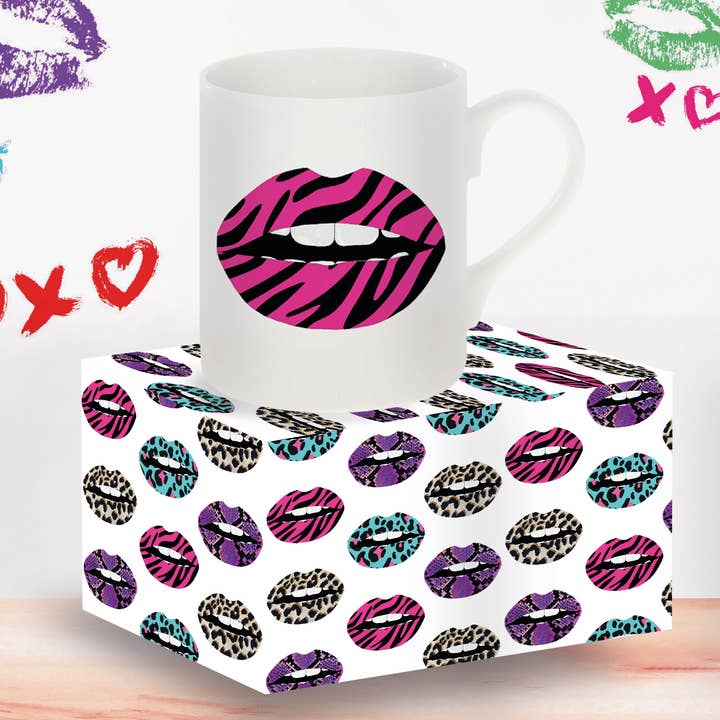 Lábios quentes - caneca de porcelana fina de tigre rosa quente por atacado de Catherine Loves