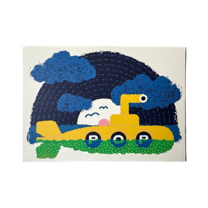 Subpop ubåt med skiva på horisonten vykort för wholesale av Wug Prints