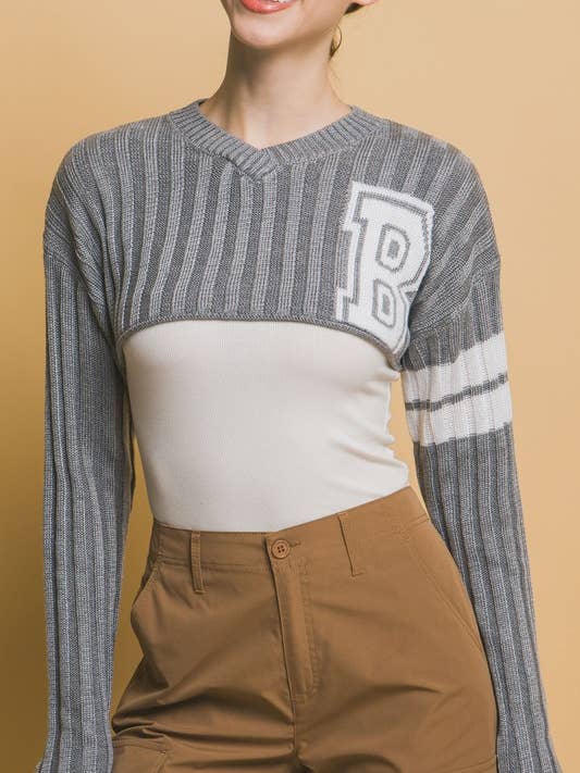 Coprispalle corto in maglia Letterman per la vendita all'ingrosso da parte di MintChoco