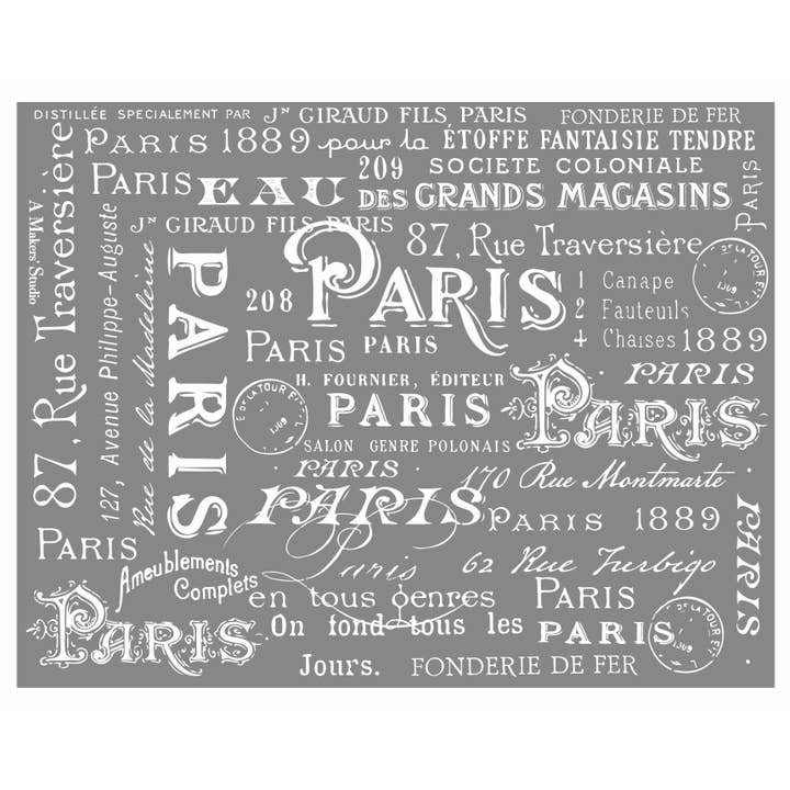 Paris skrifttype - Mesh Stencil 8,5x11 for engroshandel hos A Makers' Studio