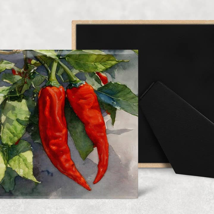 Sassy Talkin - Wholesale Art Print - Art Tile, FV, Chili Peppers, 4"x4" or 6"x6", Ceramic, watercolor, easel back