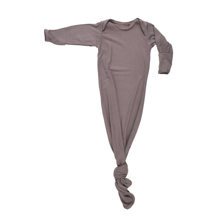 Three Little Tots - Wholesale Babygown - Baby - Cocoa Brown Ribbed Knotted Newborn Baby Gown sleepwear