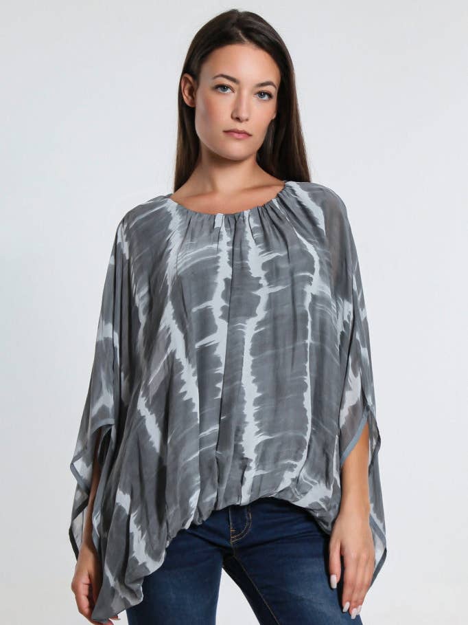 Emily Tie Dye Silk Butterfly Bottom Stitched Top (BLS201TD) for wholesale by TINA Stephens Italy/Tees By Tina