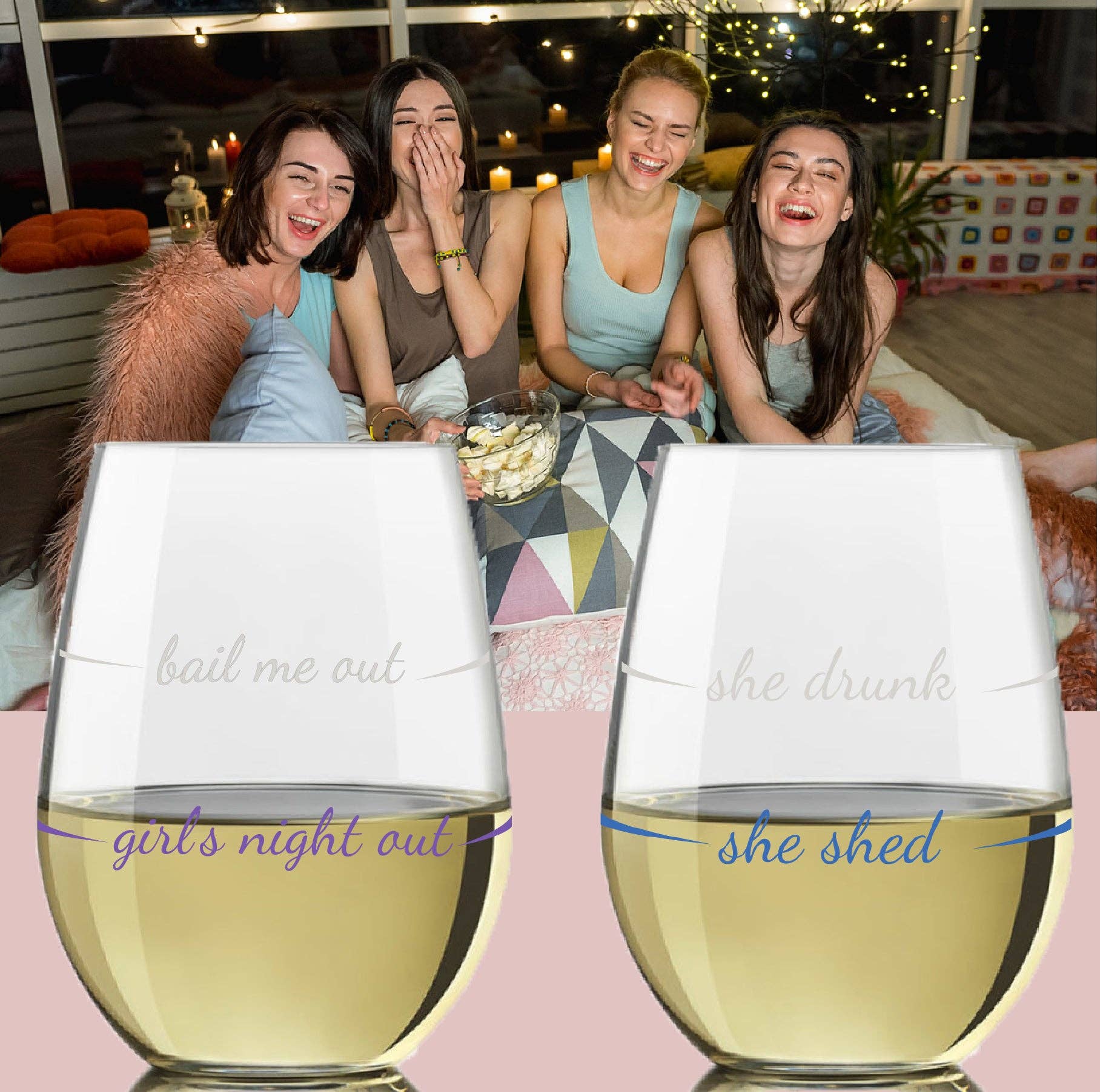 Pourtions Just Right - Wholesale Wine Glass - Stemless Wine Glass Set | Ladies' Night-Set of 24