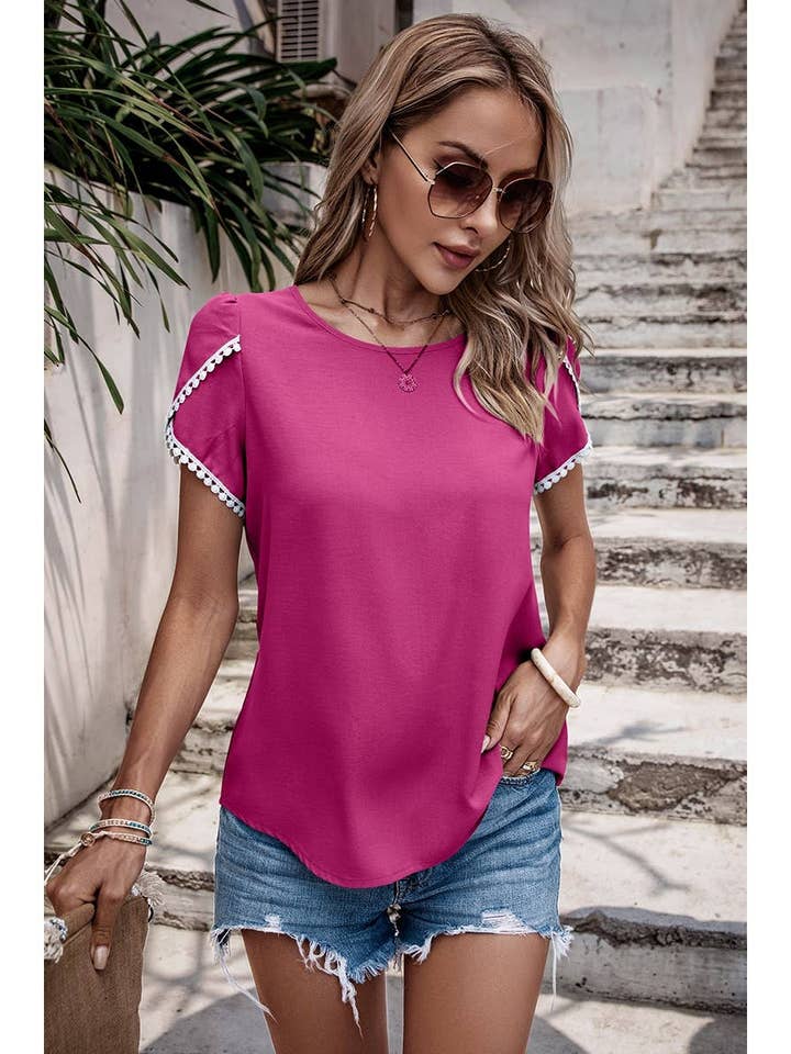 Color Block Trim Flutter Sleeve Round Neck Top and other Purchase Wholesale flutter sleeve. Free Returns & Net 60 Terms on Faire trending on Faire.