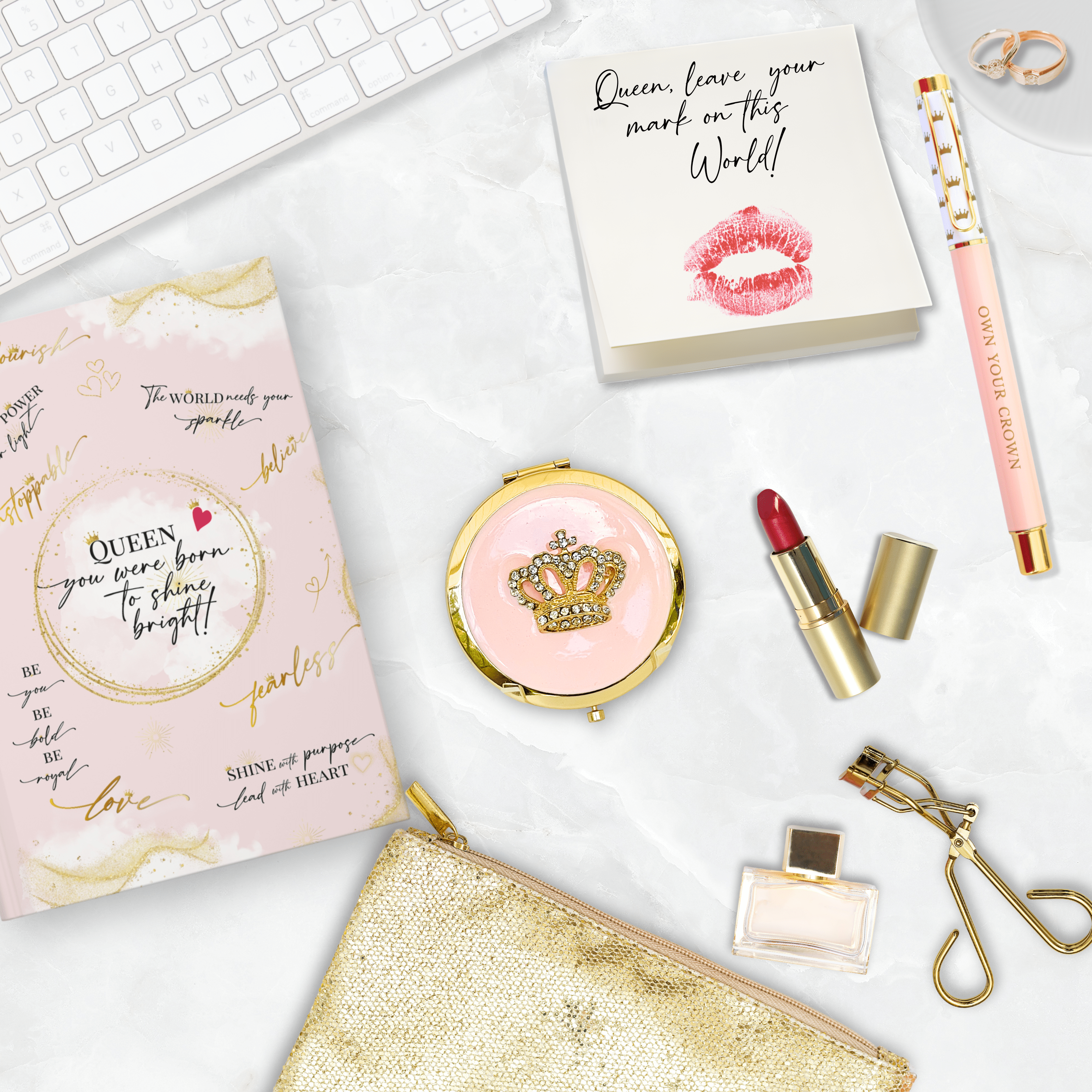 Girl Power 24/7 - Wholesale Compact Mirror - Queen’s Heart Compact Mirror – Blush Pink & Gold1