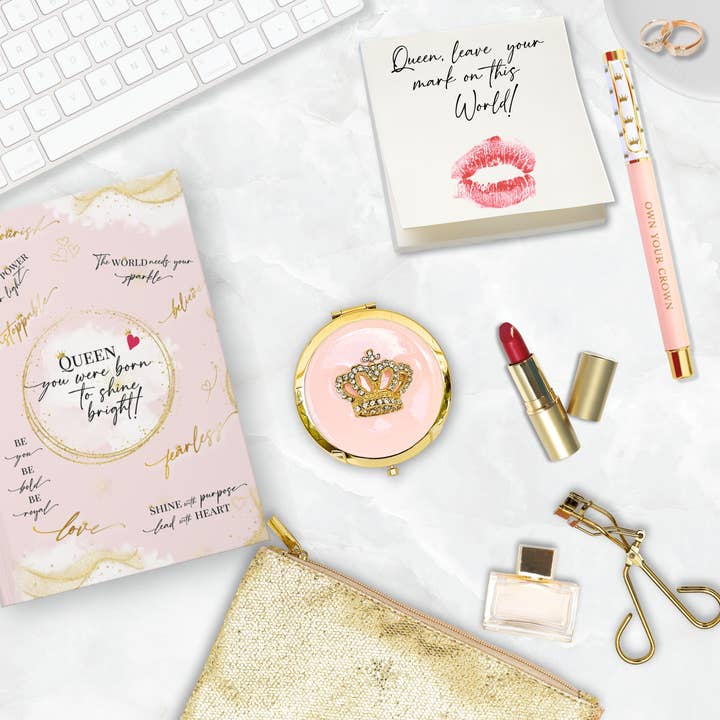 Girl Power 24/7 - Wholesale Compact Mirror - Queen’s Heart Compact Mirror – Blush Pink & Gold1