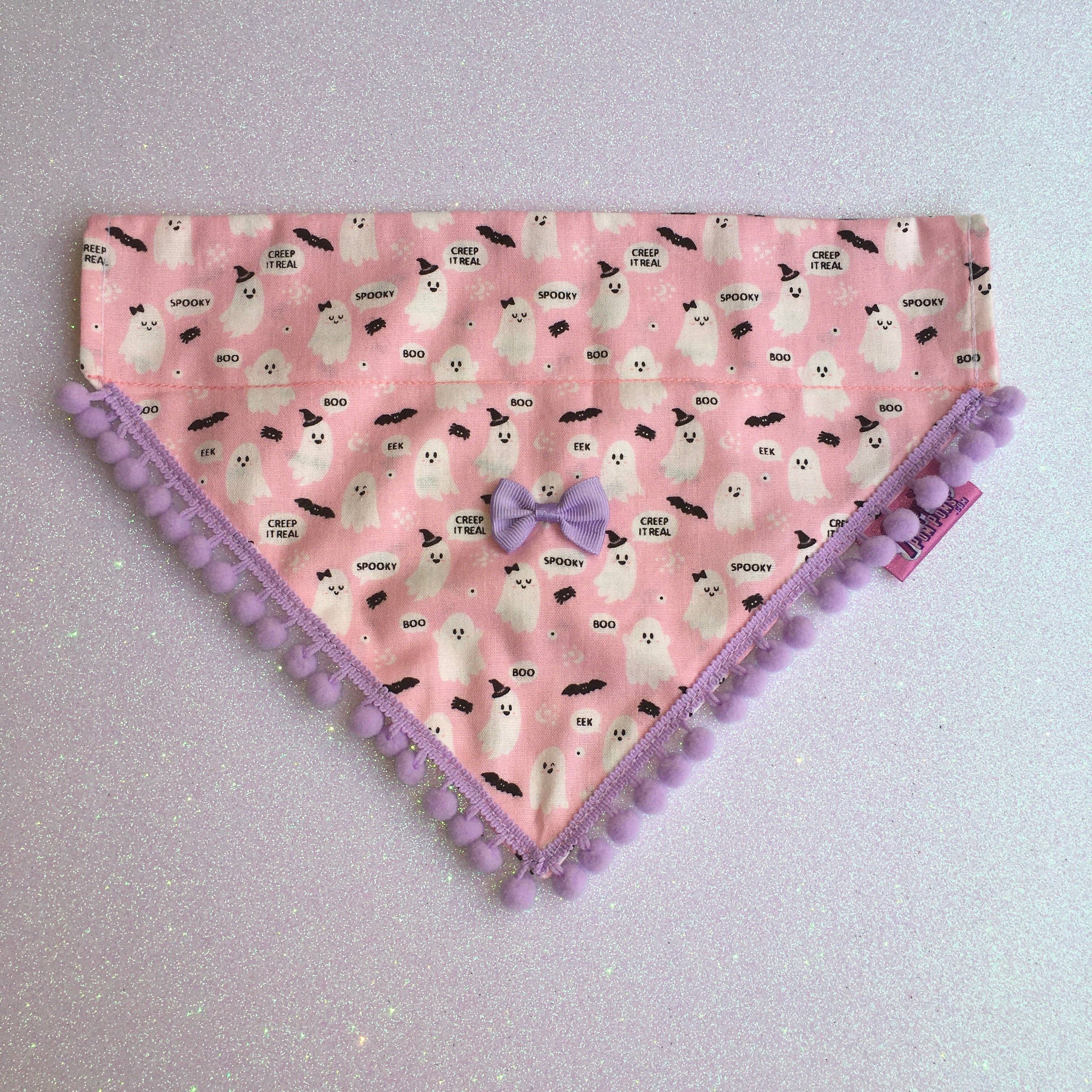 Puppies & Pom Poms - Wholesale Pet Bandana - Dog - Cute Pink Ghosts! Halloween Pompom Dog Bandana16