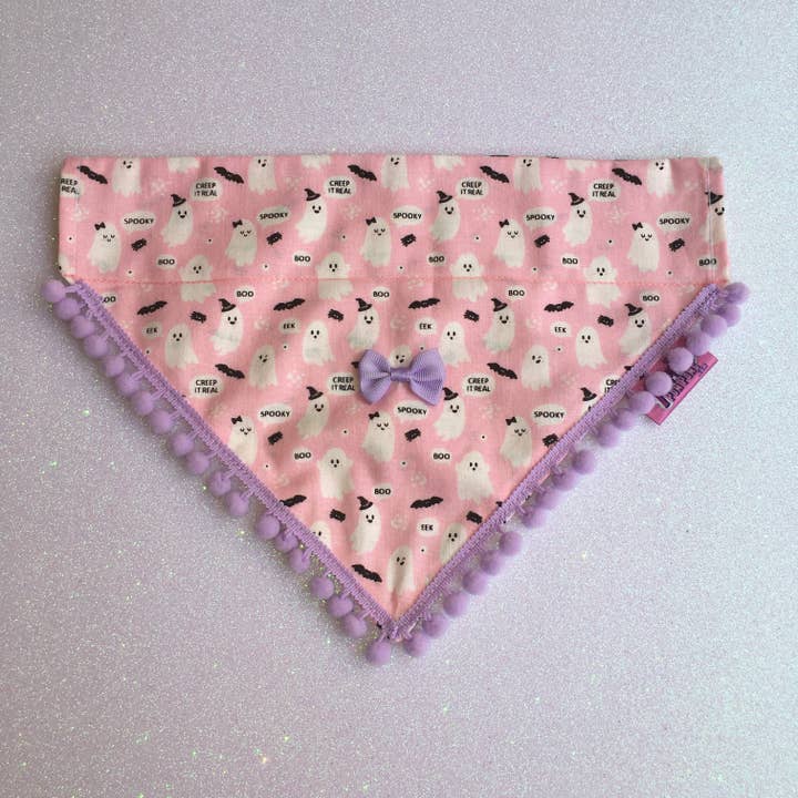 Puppies & Pom Poms - Wholesale Pet Bandana - Dog - Cute Pink Ghosts! Halloween Pompom Dog Bandana16