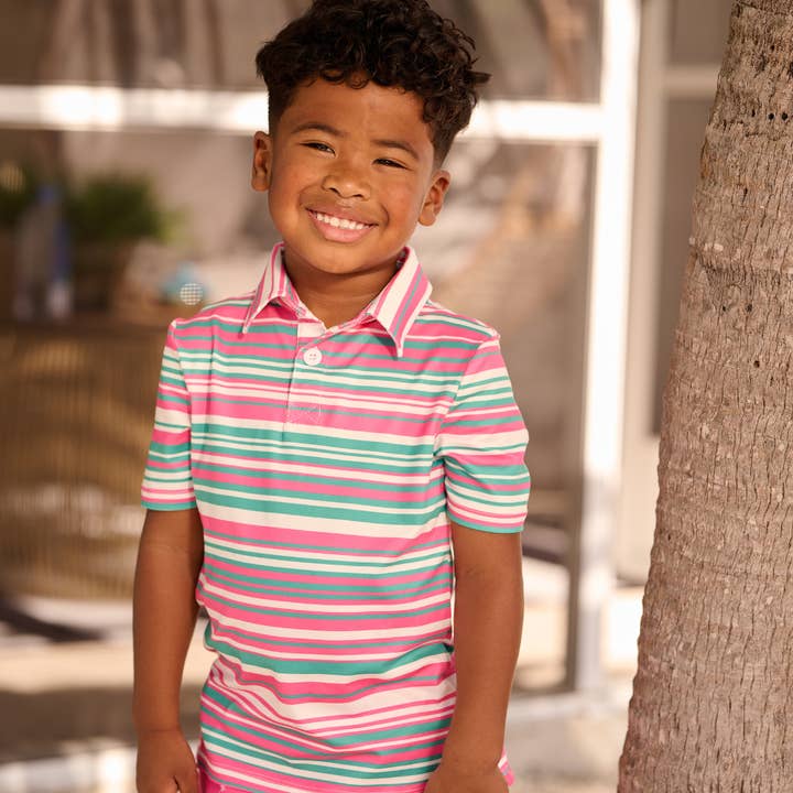 Sugar Bee Clothing - Wholesale T-Shirt - Kids - Boys Summer Shirt - Davis Pocket Polo - Palm Spring Stripe