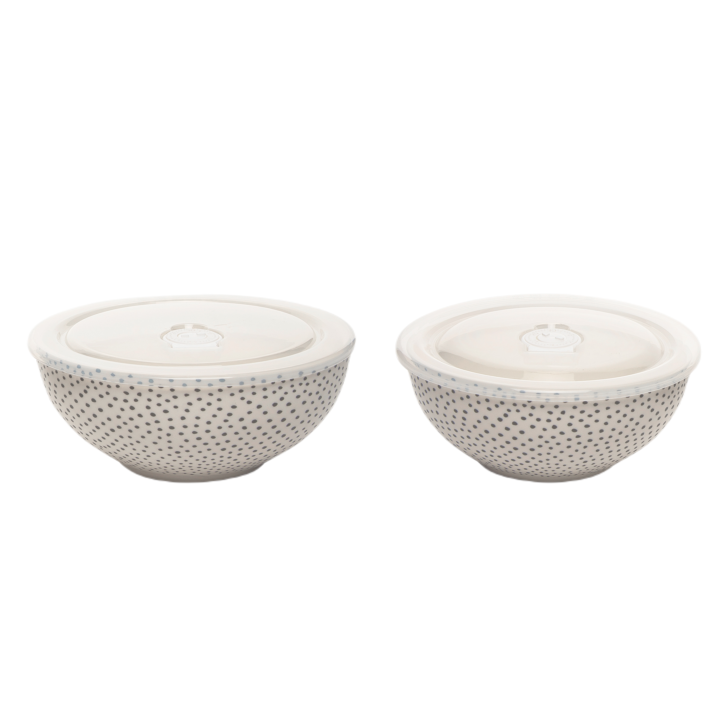 Black White SALE Dotty Bowls w/ Plastic Lid S/2 for wholesale on Faire1