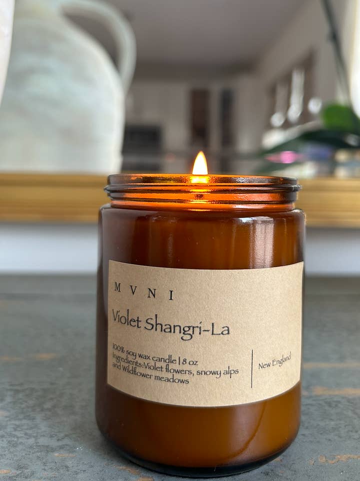 Violet Shangri-La 8 oz soy candle for wholesale by Fairylore