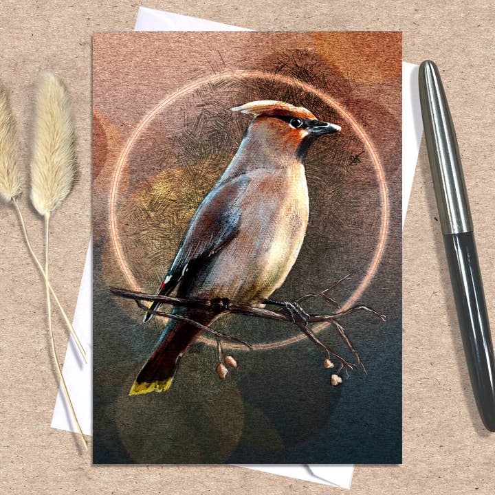 Cedar Waxwing Greeting Card, 5x7" w/Envelope for wholesale by Coreyartus Imagery