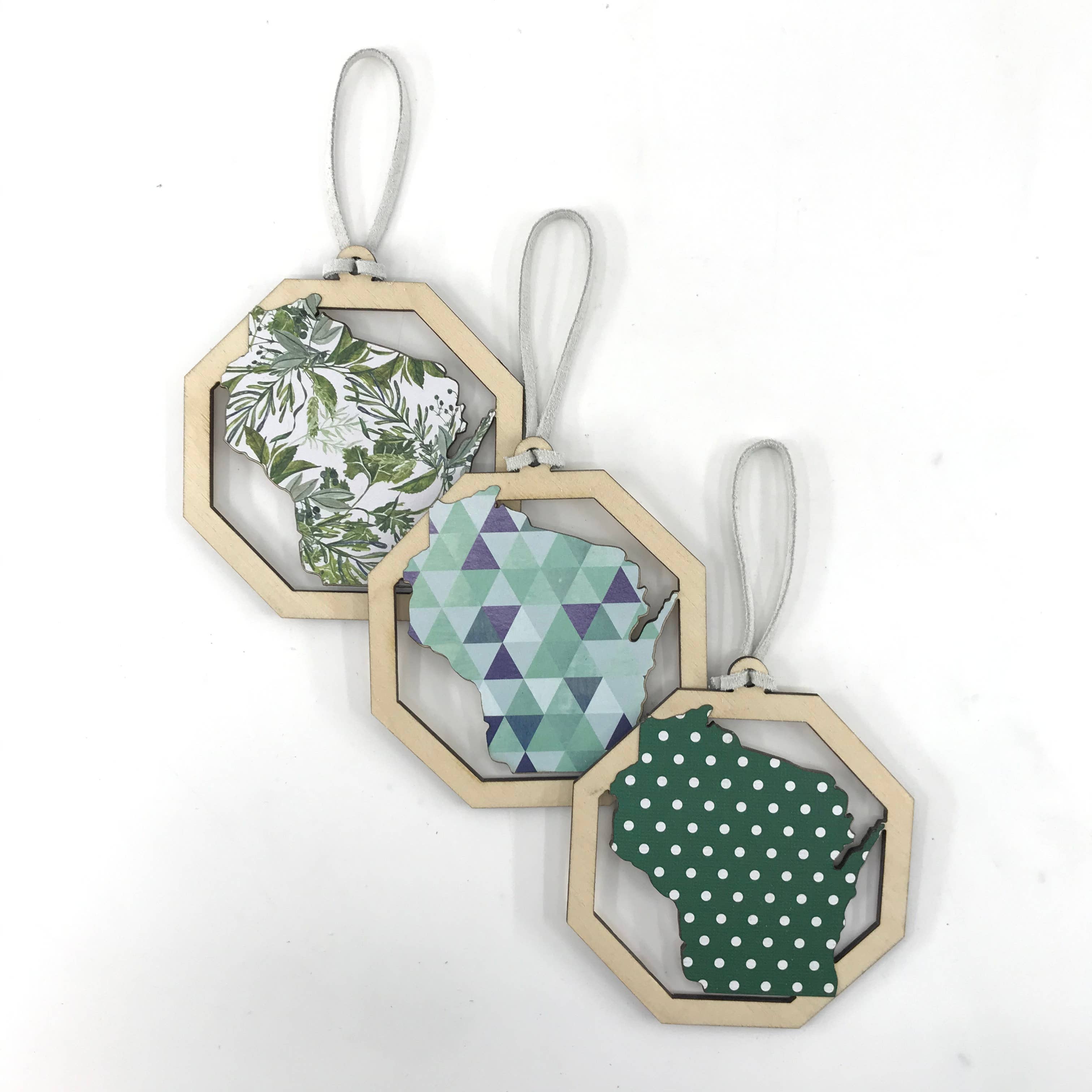 Makery Maven Co. - Wholesale Ornament - State Collection | Lasercut Wood Ornament with Paper Pattern4