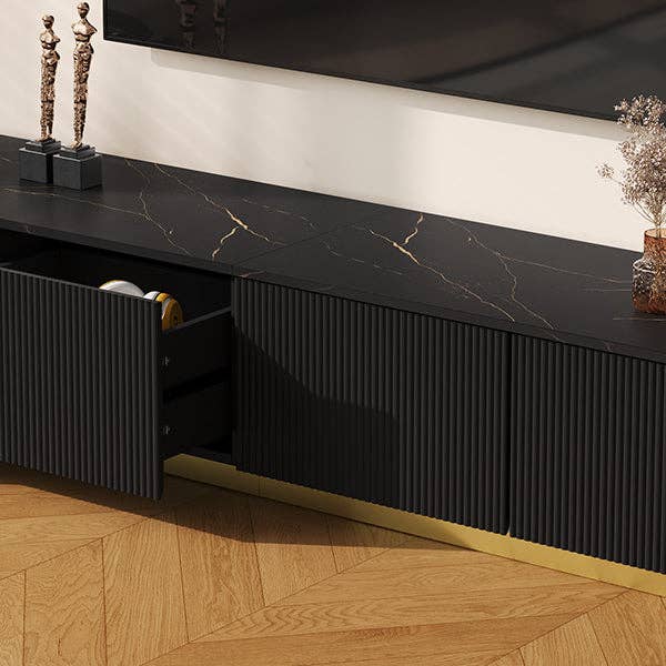 HOMYCASA DESIGN INC - Wholesale Console Table - ON-TREND Luxury Fluted TV Stand for TVs Up to 85', Faux Marble Tabletop Media Console with 4 Drawers, Curved Profile Design, Modern Entertainment Center with Gold Base for Living Room, Black15