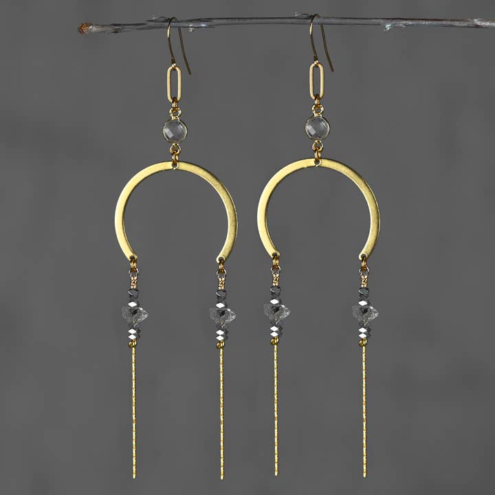 KBD Studio - Wholesale Dangle Earrings - Super Dramatic U w/ Mixed Metal Herkimer Diamond Earrings
