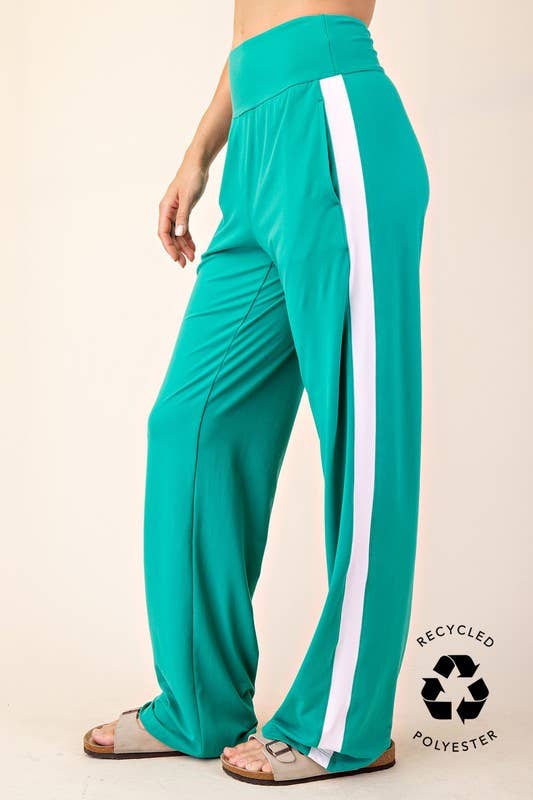 Sunday Morning – Großhandel Hose – Damen – P746337 SOLIDE RECYCELTE BUTTERGESTREIFTE GERADE HOSE0