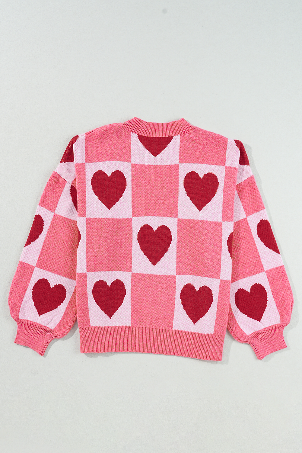 Pink 66 Love Heart Checkered Valentine Plus Size Sweater (S-4X) for wholesale on Faire4