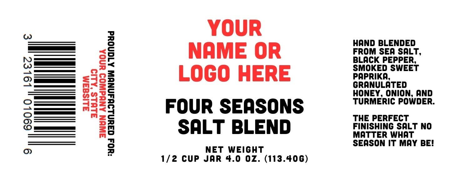 Rachel's Spice Company - Vente Sel - Sel Quatre Saisons - Logo Personnalisé - Pot de 1/2 Tasse0