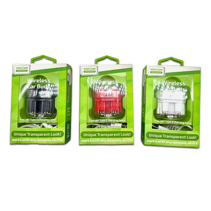 Novelty Brands - Wholesale Retailer Display - Accessories - Gadget Gear Wireless Earbuds W/ Transparent Case - 6/Display2