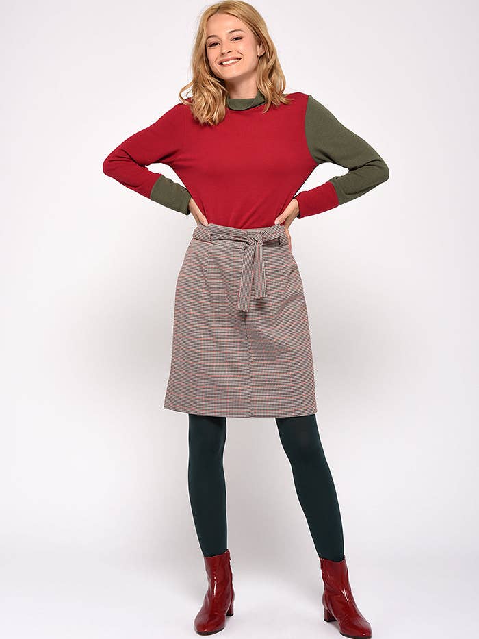 Pink plaid straight skirt for wholesale by MADE IN SENS