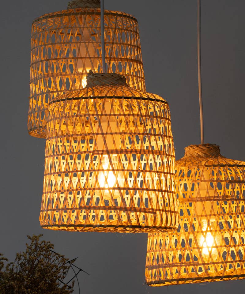 Lanna Passa - Wholesale Chandelier/Hanging Light - Woven Basket Bamboo Pendant Lights - Triple Cluster Canopy5