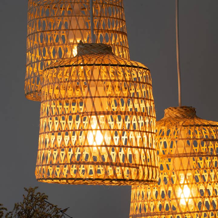 Lanna Passa - Wholesale Chandelier/Hanging Light - Woven Basket Bamboo Pendant Lights - Triple Cluster Canopy5