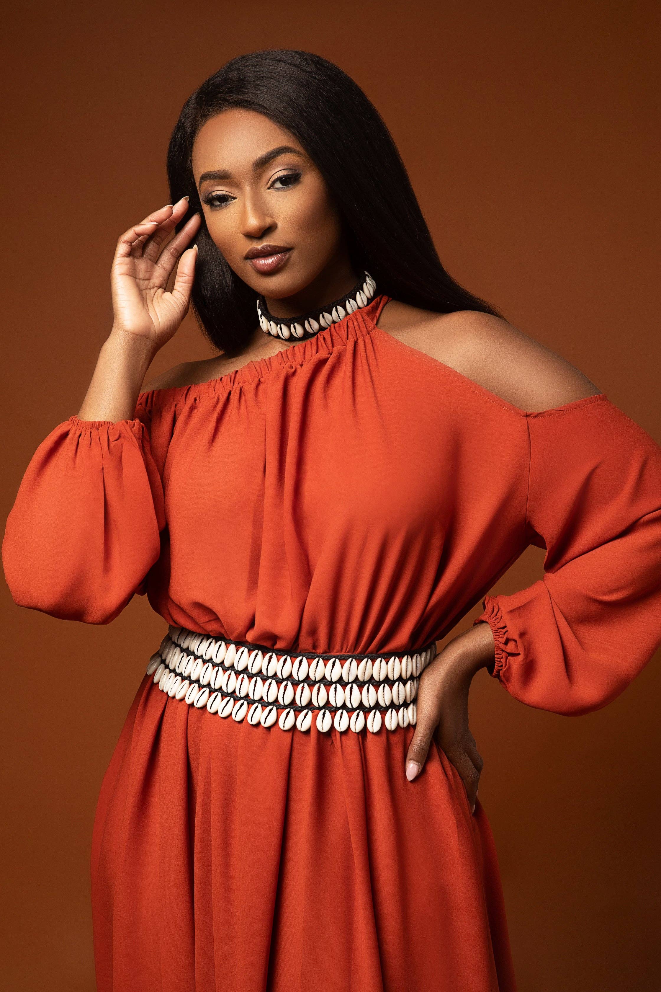 Nina Cheyenne Apparel - Vente Robe – femme - Robe longue Gabriella en terre cuite1