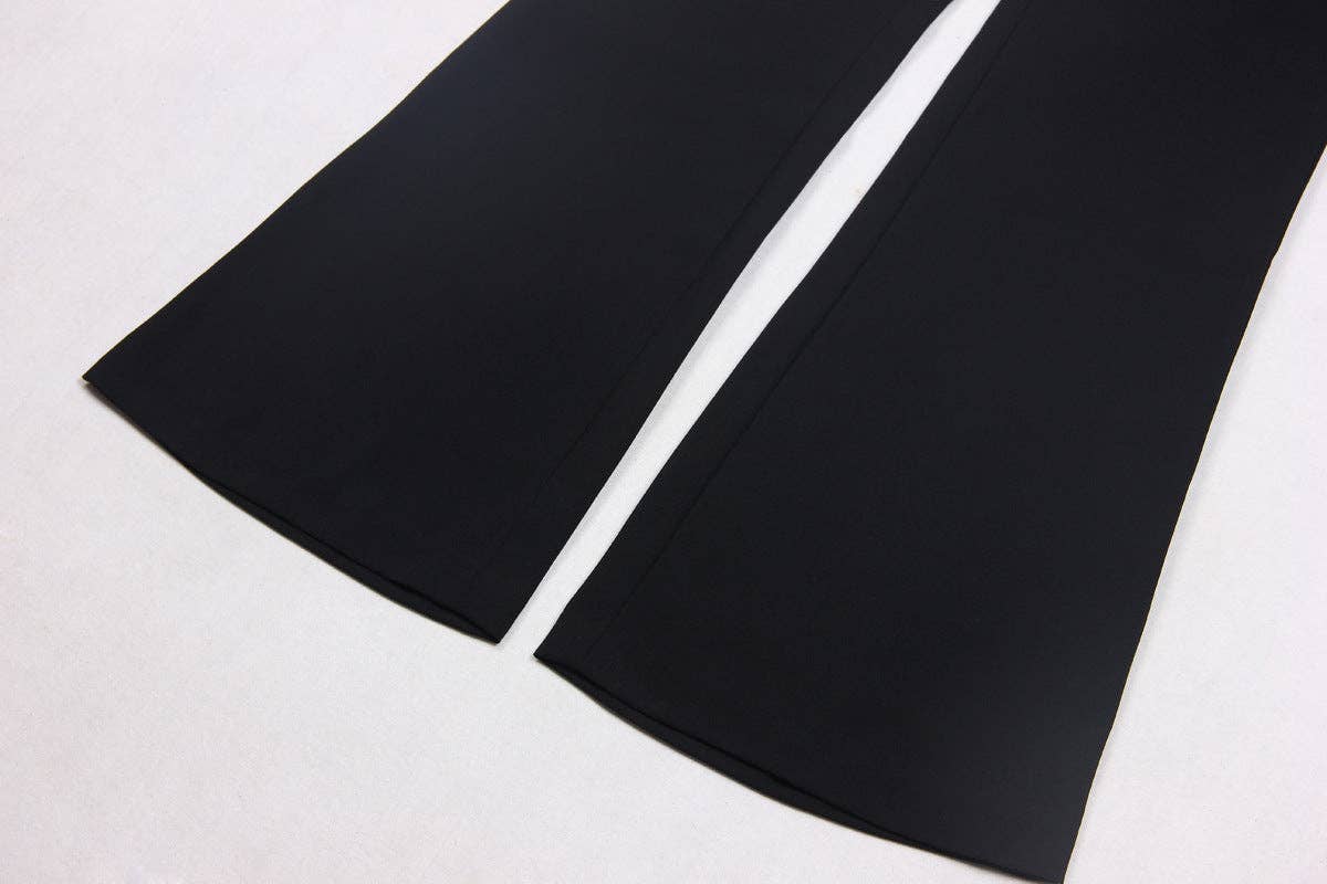 Sort M82 Højtaljede Draperede Vidde Flared Bukser for engroshandel på Faire8