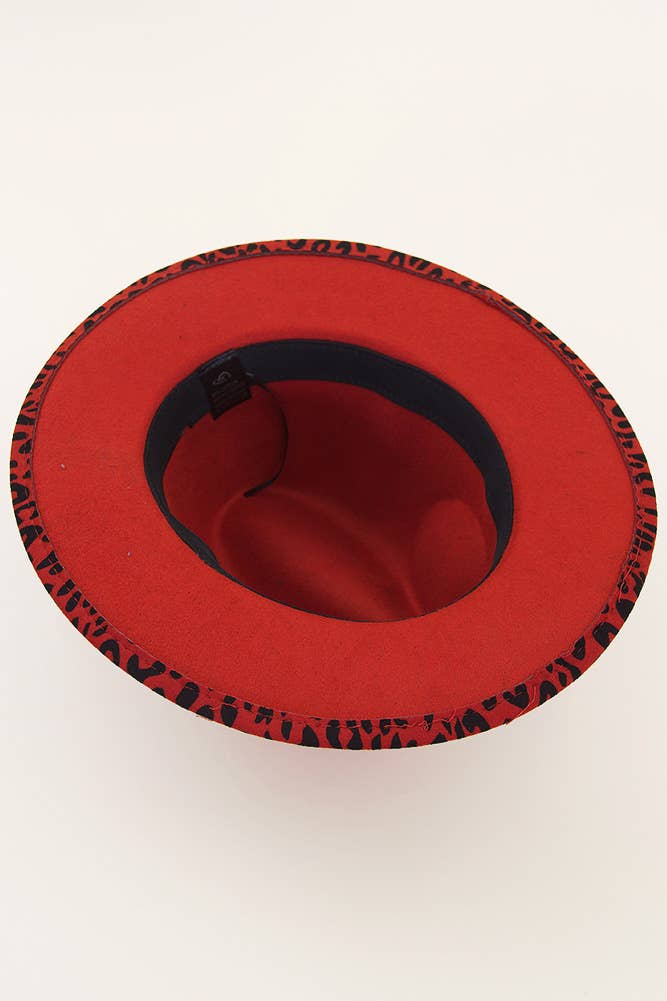 Red Belt Trim Band Leopard Pattern Panama Hat for wholesale on Faire4