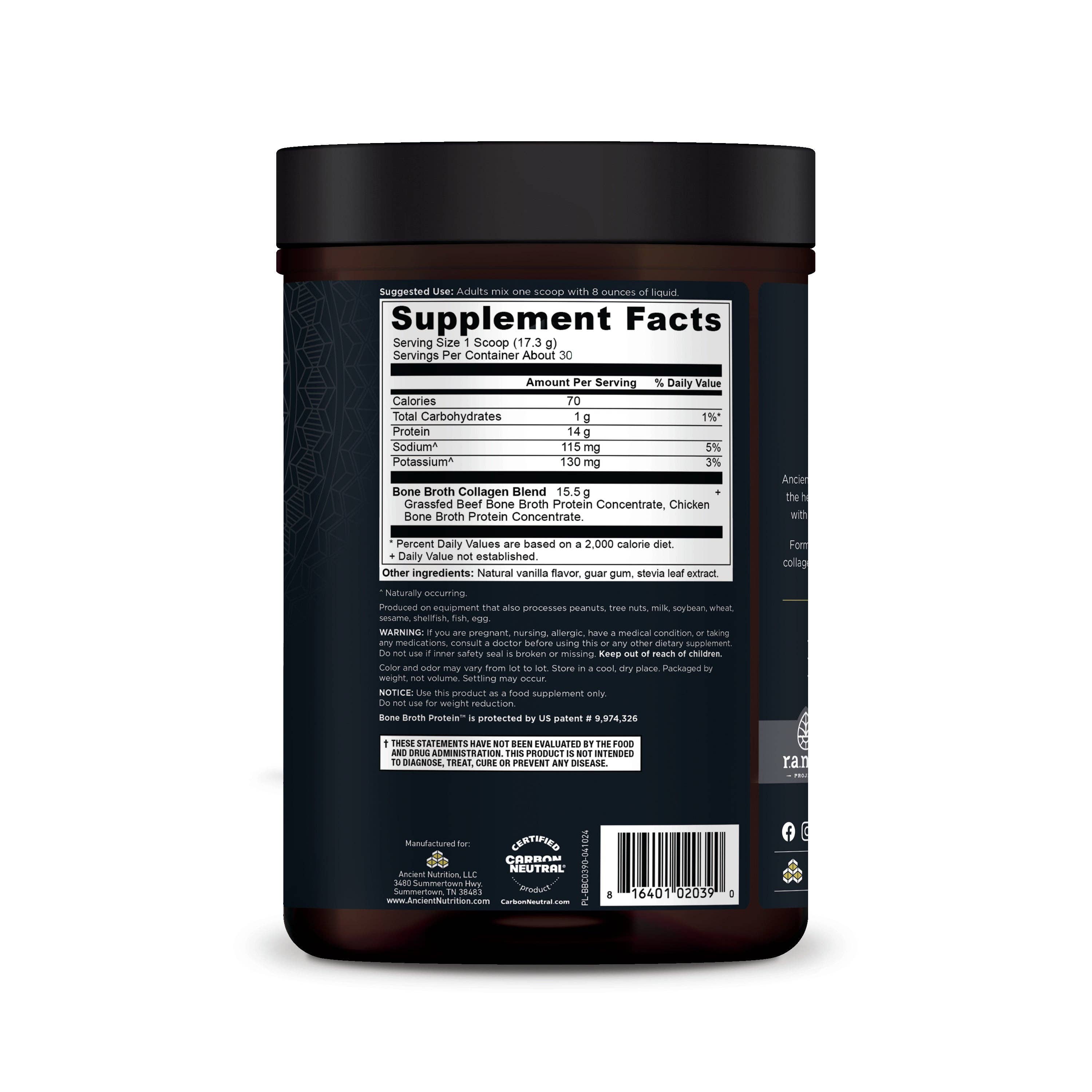 Black Bone Broth - Collagen - Vanilla - 30 servings for wholesale on Faire3