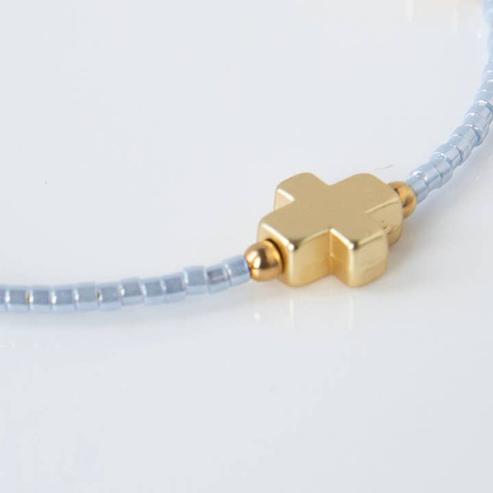 Lenny & Eva - Wholesale Bangle Bracelet - Faithful Cross Bangle-Sky Blue, Cross Bracelet | Christian5